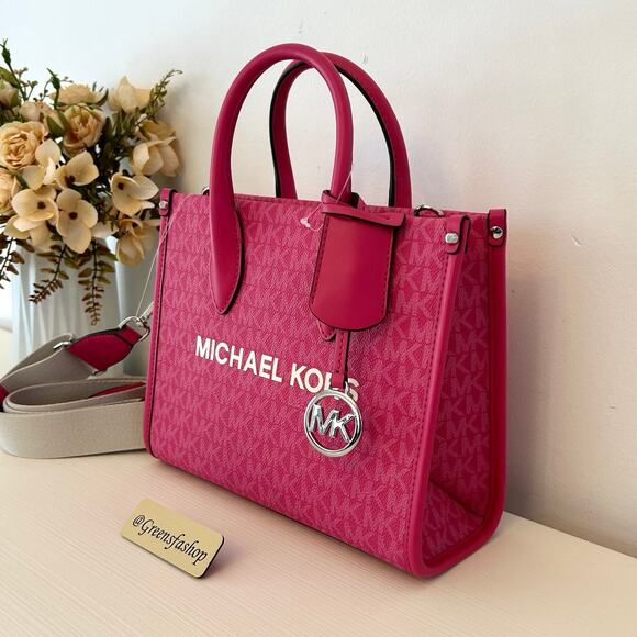 Michael Kors Purse Mirella Small Shopper Crossbody Bag Dragon Fruit - Picture 2 of 12